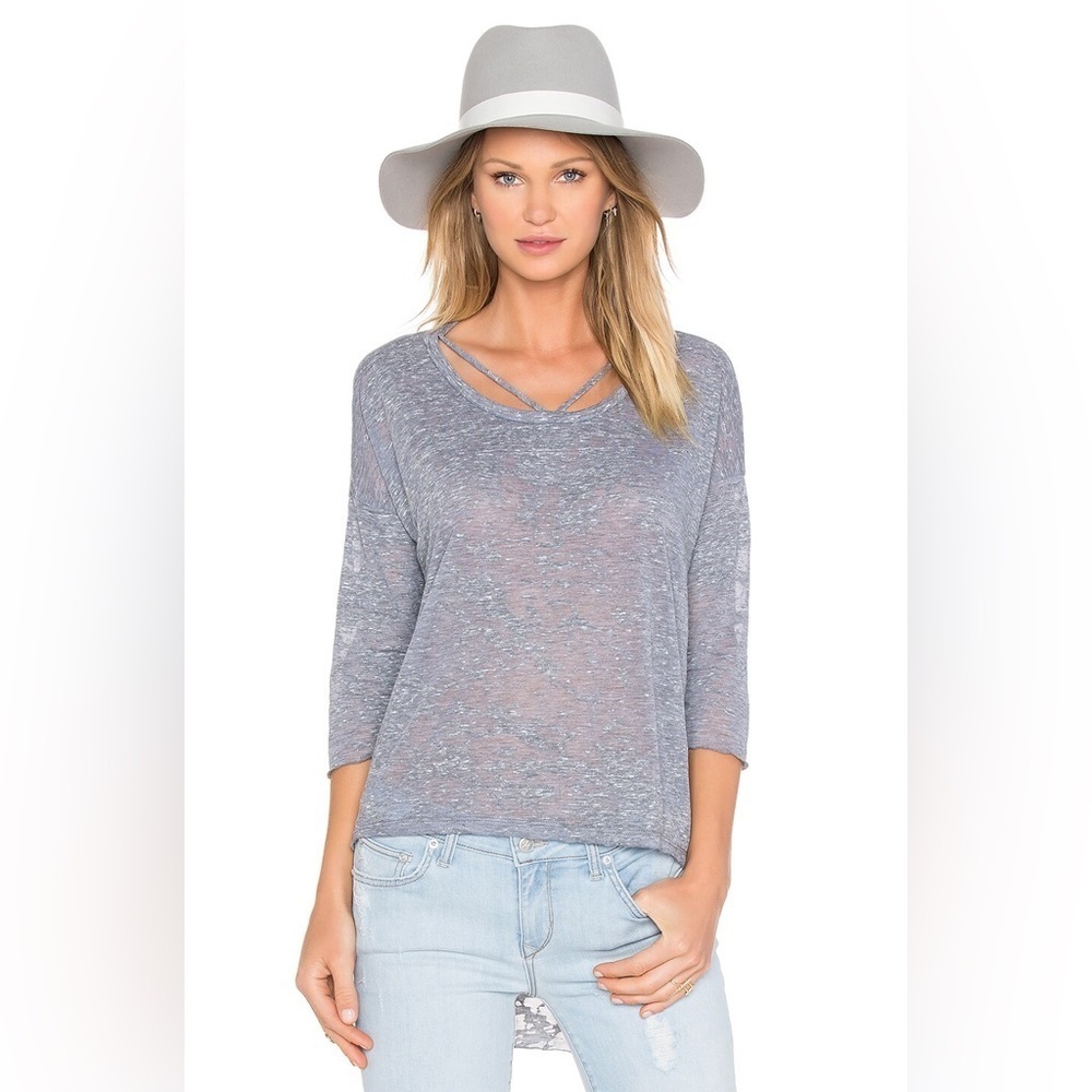 LNA Cape Strap Tee Top Burnout 3/4 Length Sleeve White Burnout High Low hem XS